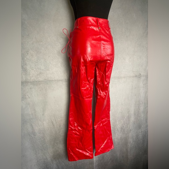 Red Lace-Up Boot Cut Pants - Picture 5 of 6